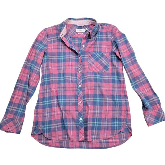 Vineyard Vines Pacific Plaid Chilmark Relaxed Button Down Shirt Womens 4 Stretch - Picture 2 of 7